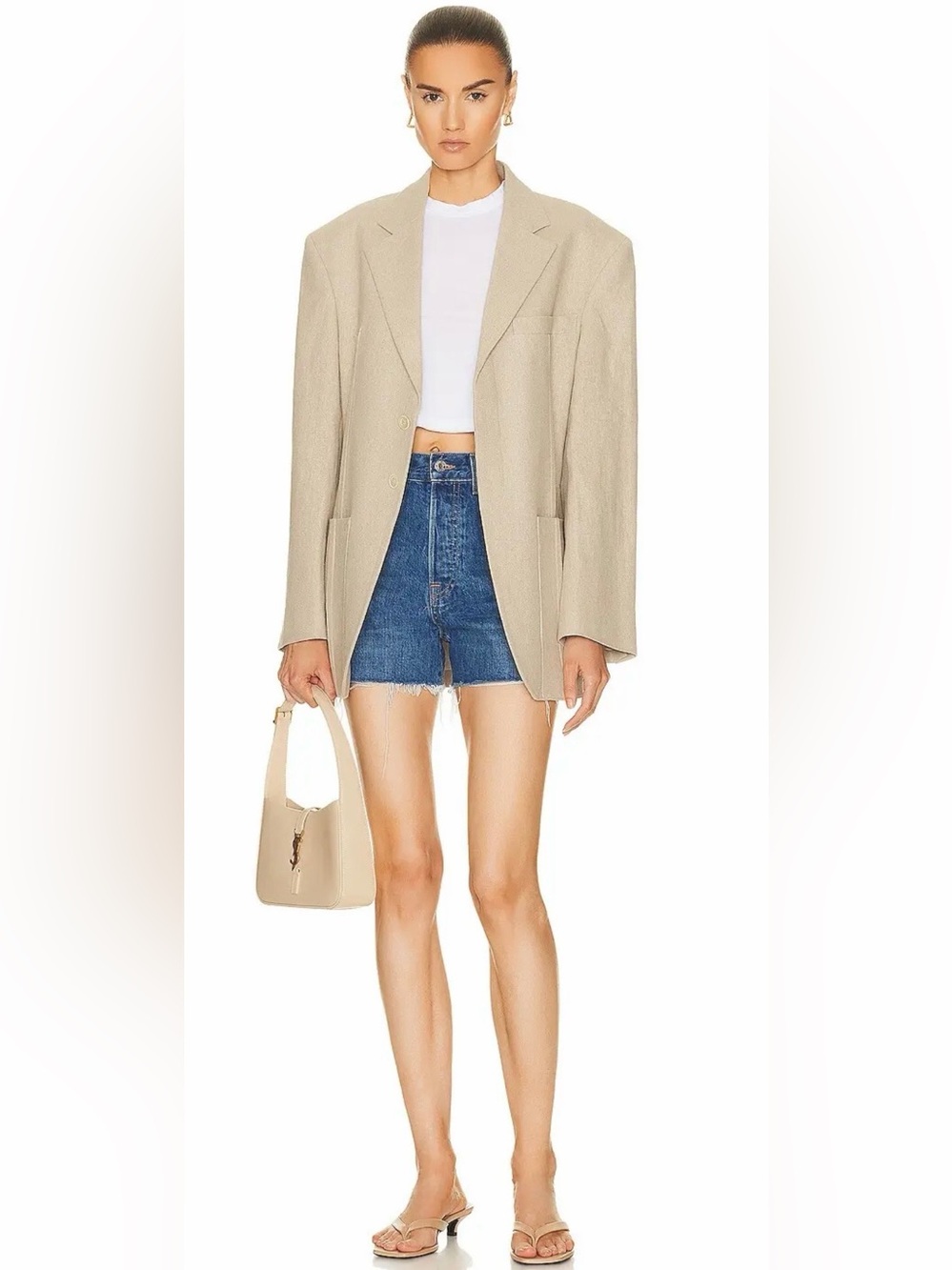 GRLFRND Jules High Rise 90s Raw Hem Denim Shorts Sweetwater Button Fly 25